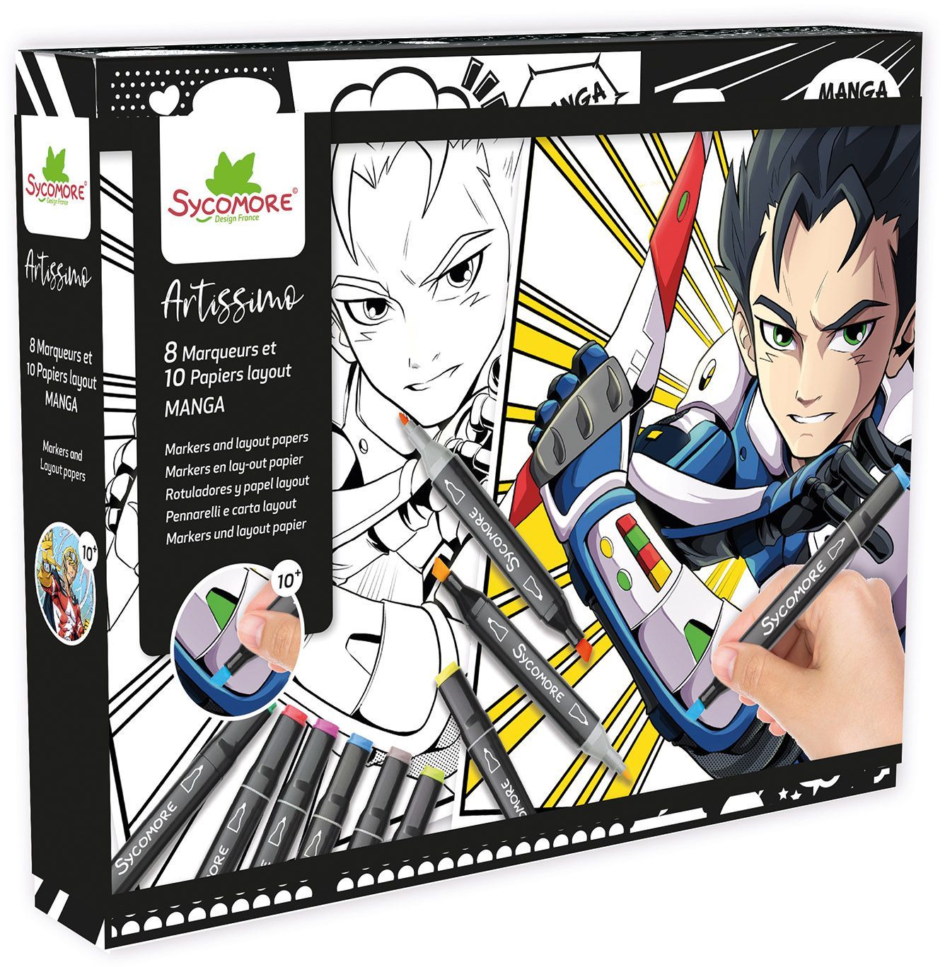 Coffret créatif - SYCOMORE - Layout et marqueurs - Manga Garçon - Dès 10 ans