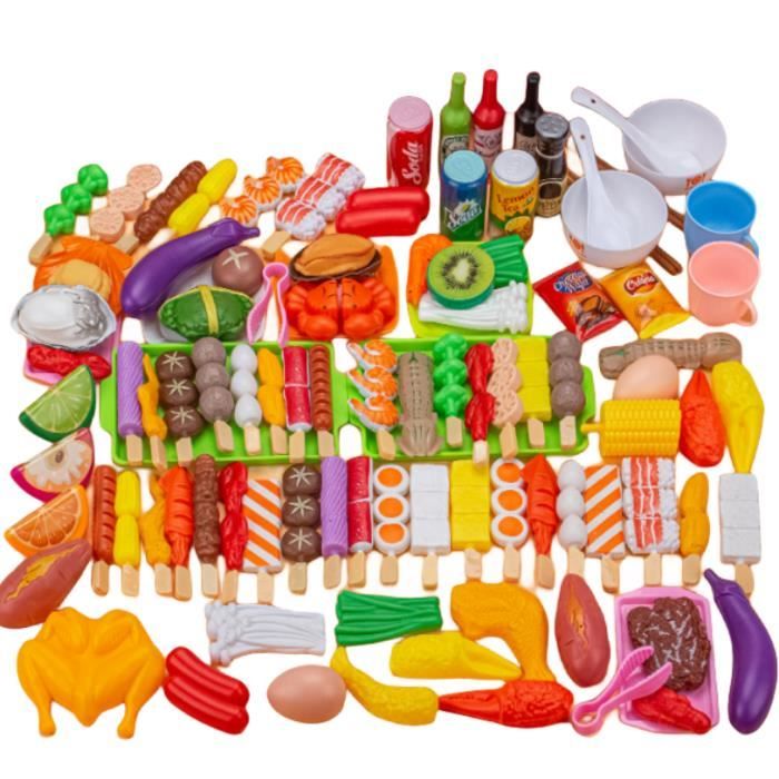 DINETTE - CUISINE BBQ 109 pcs Grill Jouet Alimentaire Dinette Enfant 3 Ans Ensemble de Jouets pour Barbecue pour en -fants Bleu