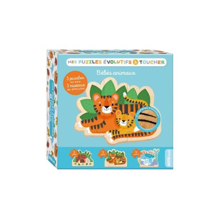 Jouet en bois - Auzou - Mes puzzles évolutifs à toucher Animaux