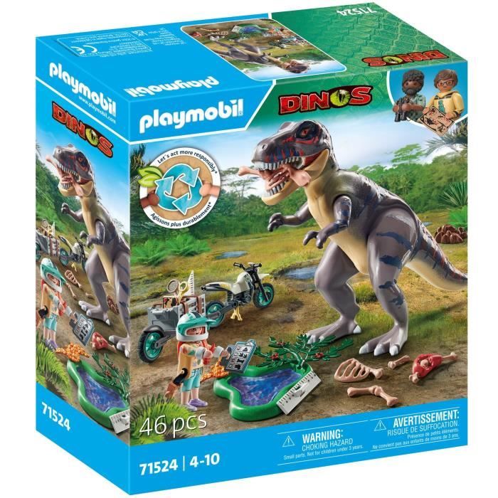 PLAYMOBIL 71524 Explorateur avec moto et tyrannosaure Dinos 46 pièces Dès 4 ans