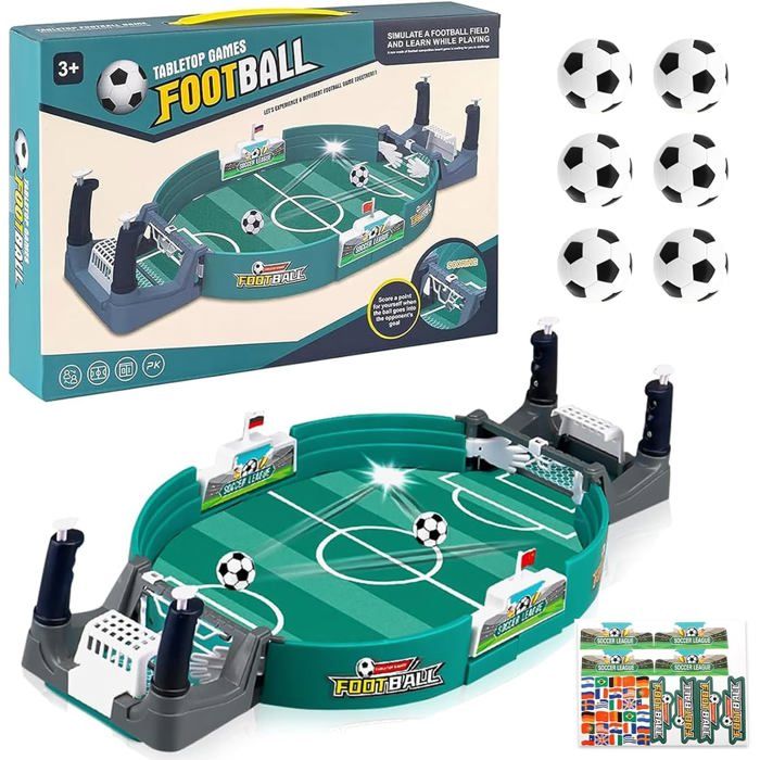 Jeu de Baby Foot Enfant avec 6 Mini-Football Jouet De Table De Football pour Deux Football Cadeau Garcon 5 6 7 Ans