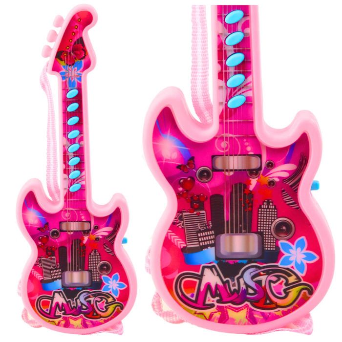 Guitare électrique jouet enfant rose 29 cm — mélodies & solfège sangle amovible