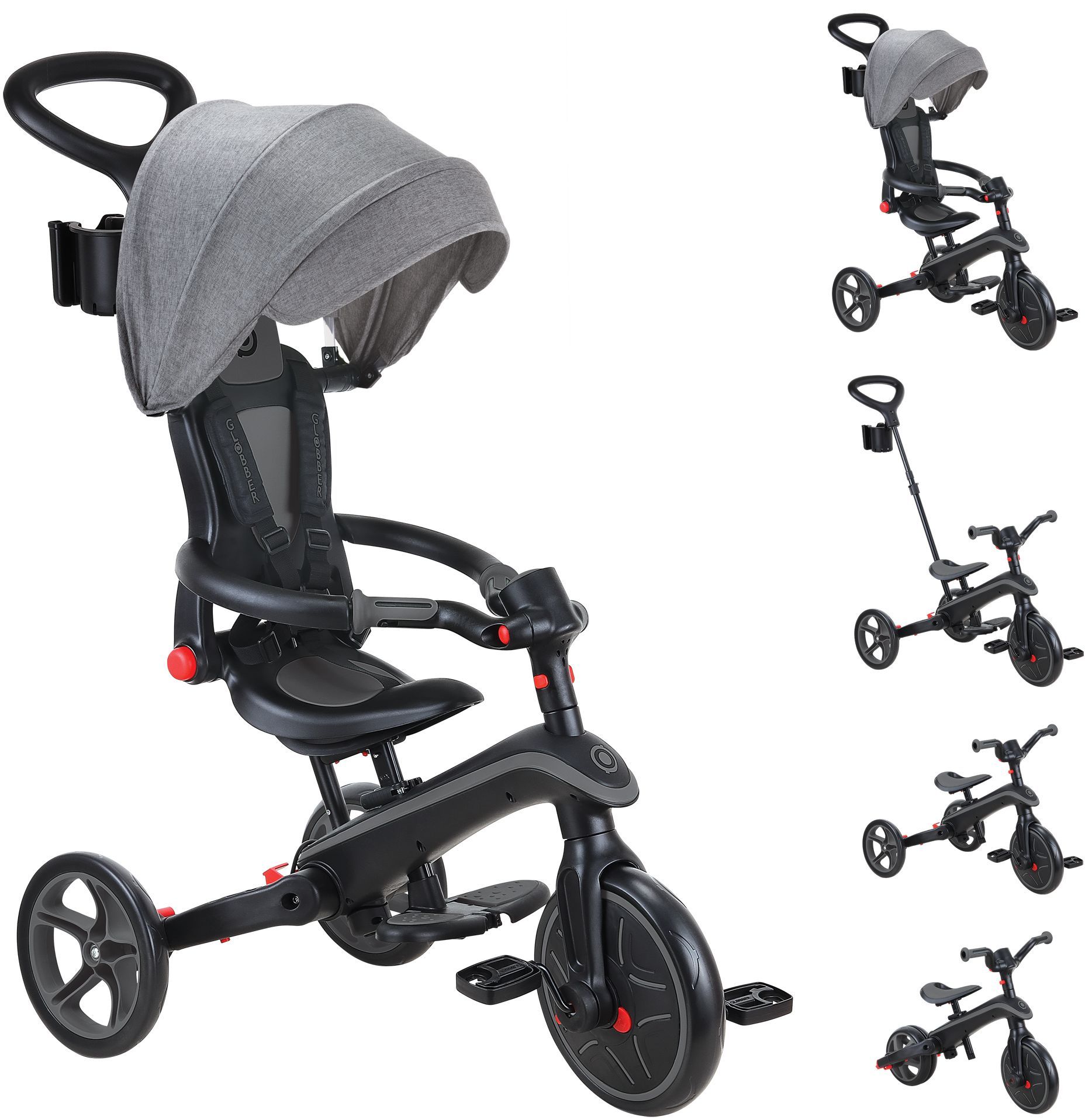 Tricycle évolutif - GLOBBER - 4-en1 DELUXE - 10 mois à 5 ans - Gris / Noir