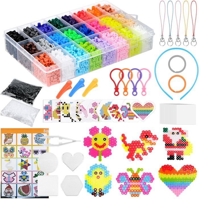 Lot de 6300 perles à repasser kit créatif avec 24 couleurs 5 mm perles pour enfants bricolage artisanal papier à dessin