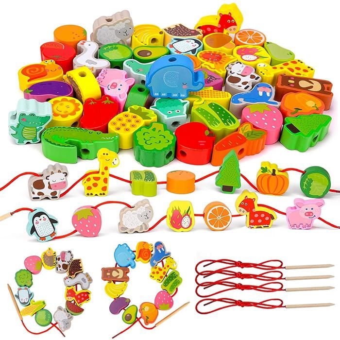 Jeu denfilage de perles en bois jouet denfilage jouet de motricité pour filles et garçons jouet dapprentissage éducatif