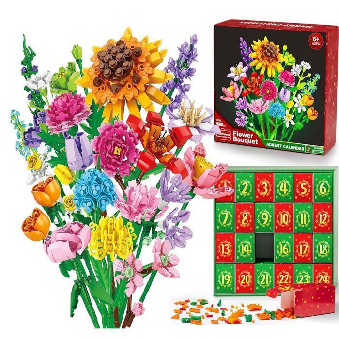 Calendrier De LAvent 2025 Pour Enfants Calendrier De LAvent De 24 Jours Ensemble De Briques De Fleurs Artificielles