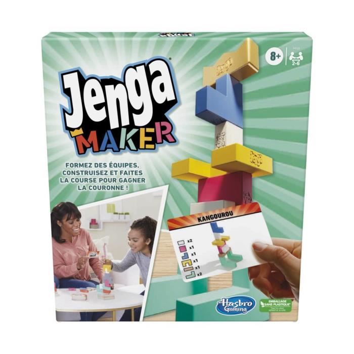 Jenga Maker tour dempilage avec blocs en bois massif véritable jeu pour enfants à partir de 8 ans pour 2 à 6 joueurs