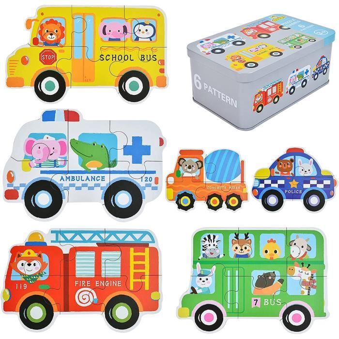 Jouet Puzzle - Puzzle de trafic - 6 véhicules - Jouets Montessori - Enfants 1-4 ans