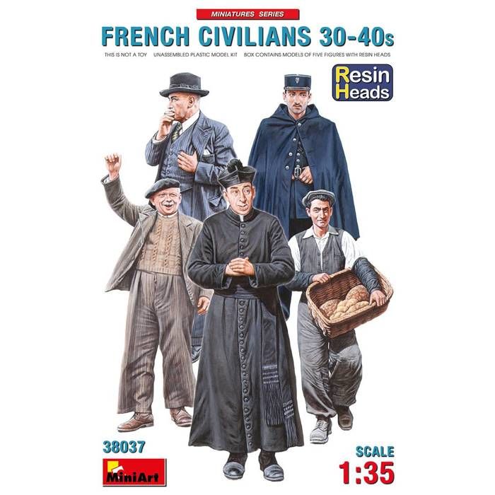 Maquette - MINI ART - Figurine Mignature French Civilians 30-40s - Têtes en résine - Ensemble de 5 figurines
