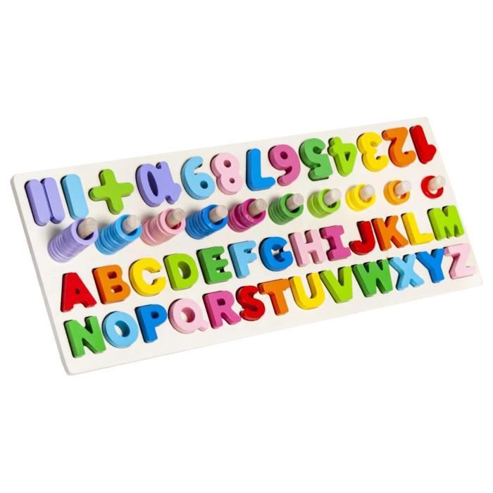 Puzzle en bois pour enfant - Alphabet et chiffres - wj - Multicolore - A partir de 3 ans - Mixte