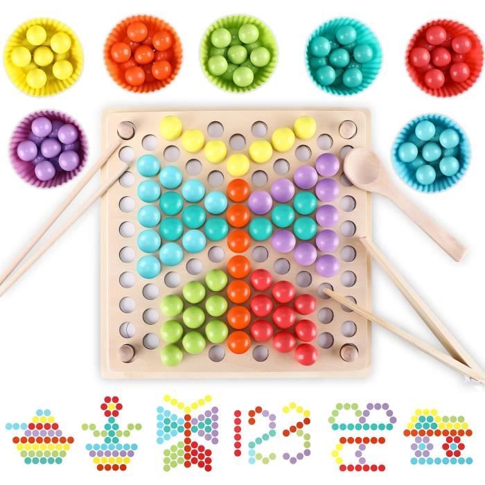 Jeu éducatif - Montessori - Jeu de perles - Développe la coordination œil-main - À partir de 3 ans - Multicolore