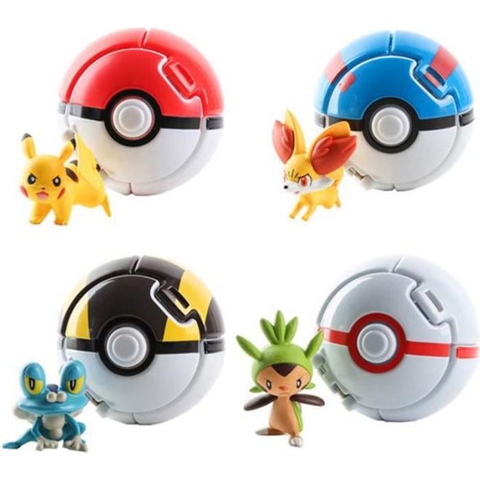 Jouets PokeballGo Pocket Monster Pikachu - Lot de 4 - Cadeau de Noël pour Enfant