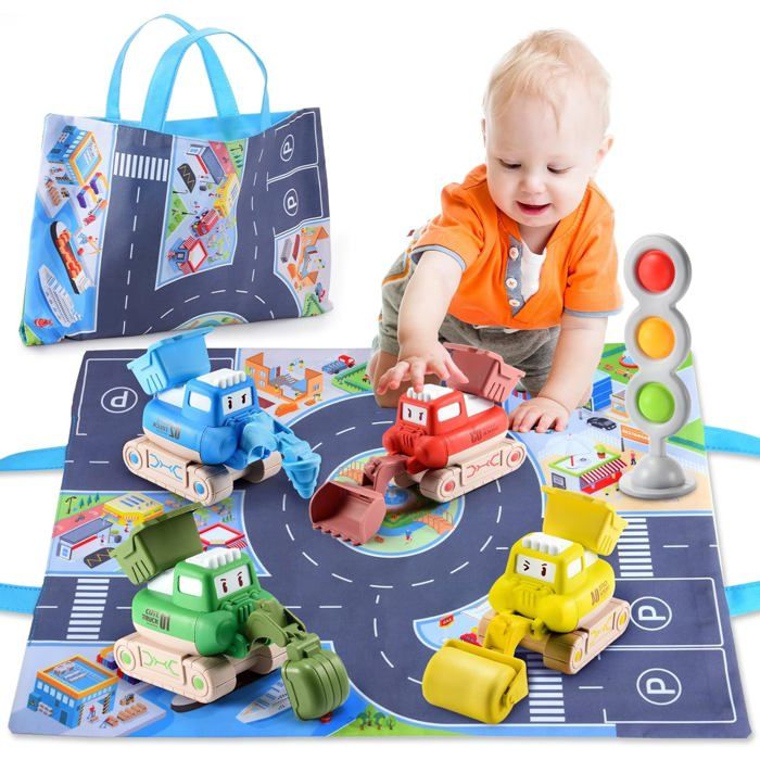 Voiture Jouet Bebe 1 2 3 Ans garçons Filles Ensemble de jouets à pousser 5 pièces avec tapis de jeu jouets pour enfants