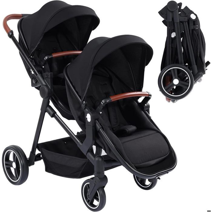 Poussette Double Légère Landau Pliable de Voyage Poussette Tandem Compacte Avec Siéges RéversiblesNaissance à 36 Mois