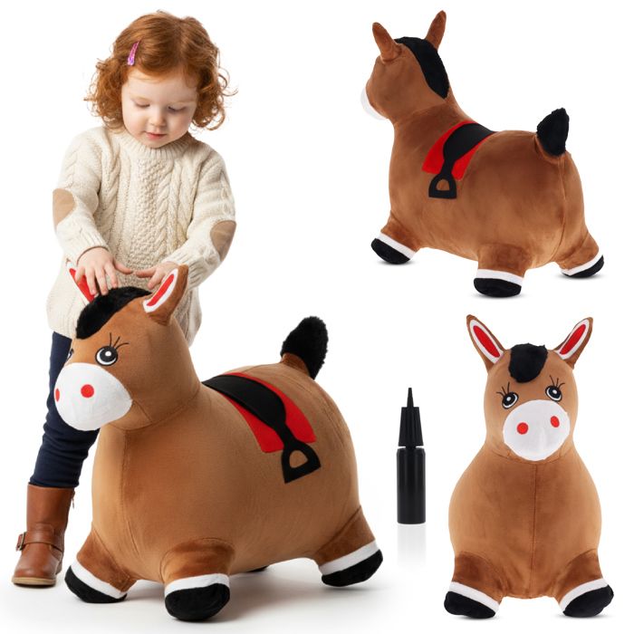 Animal sauteur gonflable - Jouet à sauter - Cheval brun en peluche - de 12 mois - caoutchouc de haute qualité - pompe incluse