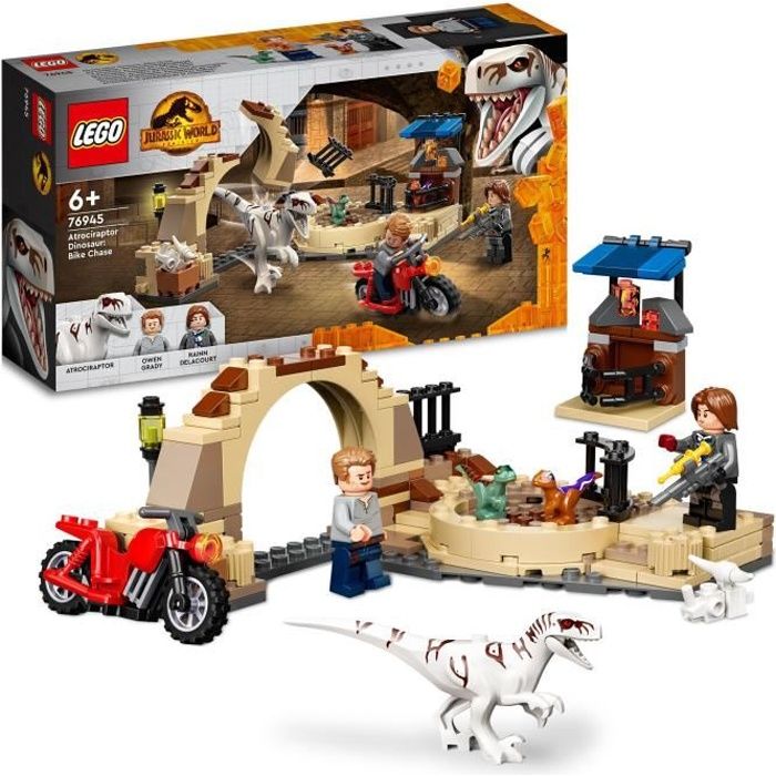 LEGO® 76945 Jurassic World La Poursuite en Moto de l’Atrociraptor Dinosaures 2 Bébés Dinos et Minifigurines