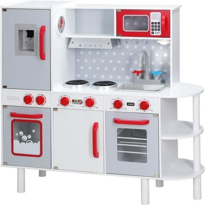 Cuisine pour enfants en bois 91x33x86/92 cm dinette cuisinière réglable hauteur 38 accessoires jeu éducatif enfant jouet