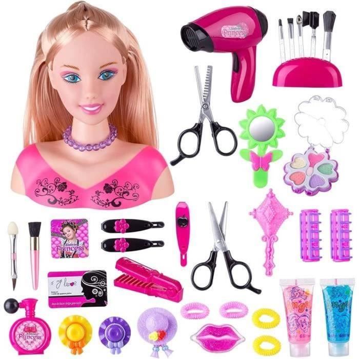 Tête à Coiffer et Maquiller - 35 Pièces Tête de Coiffage avec Accessoires de Coiffure - Jeu Dimitation Cadeau pour Enfant Fille