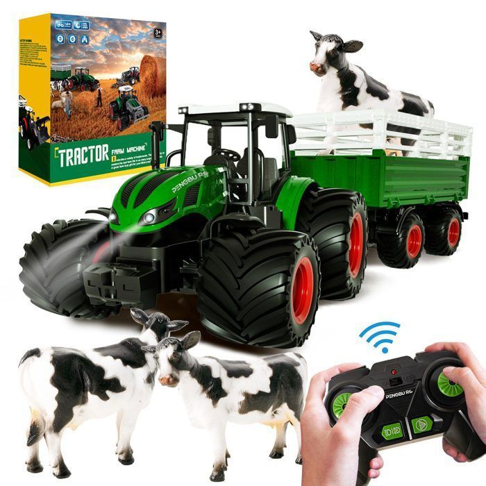 Tracteur RC TélécommandéTracteur Rc jouet à partir de3456ansavec remorquelumièresoncadeau pour enfants