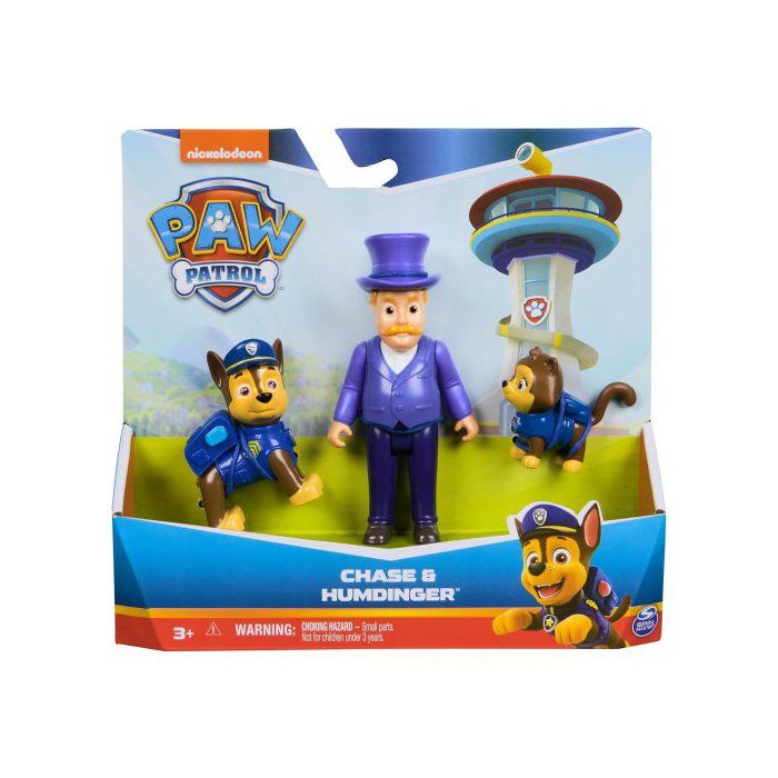 Coffret Pat Patrouille  Chien Chase + Monsieur Hellinger - Set 3 Figurines + 1 Carte tigre