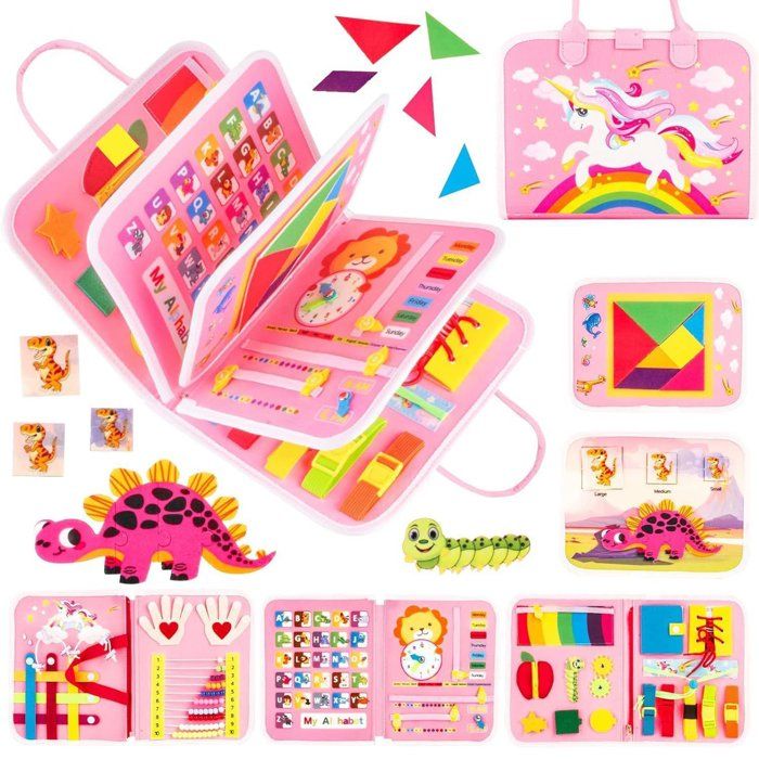 Busy Board pour Enfants Jouet Éducatif Montessori pour Enfants pour Apprendre Motricité Fine des Chiffres pour 1 à 5 Ans - Rose