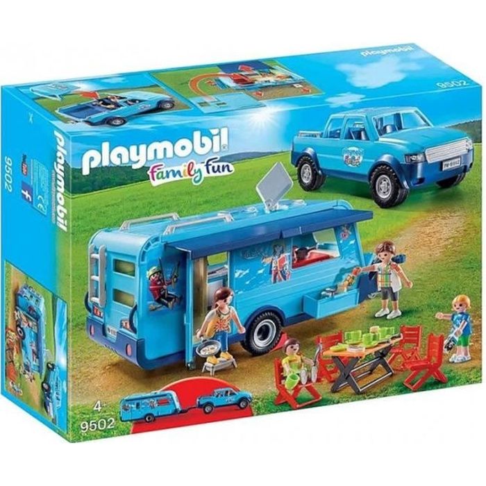 Jouets - PLAYMOBIL - 9502 - Famille avec Voiture - Caravane - Accessoires de Camping