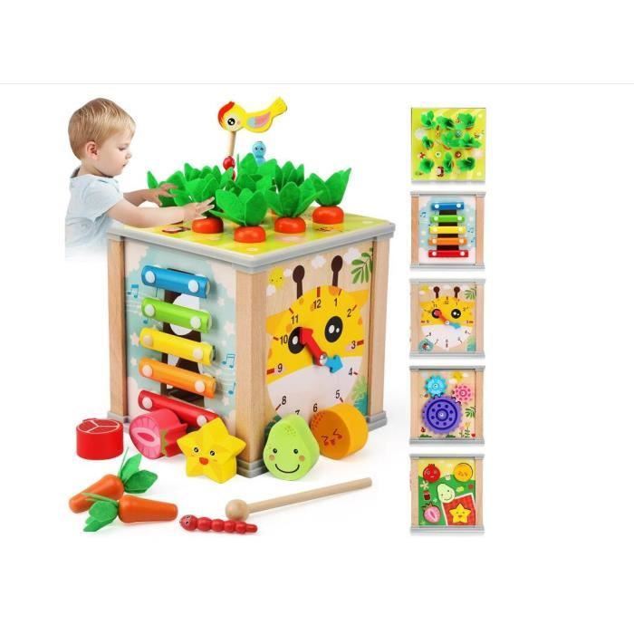 Jouet déveil - Cube dactivité en bois - 6 jeux en 1 - Pour enfants 18 mois - Mixte