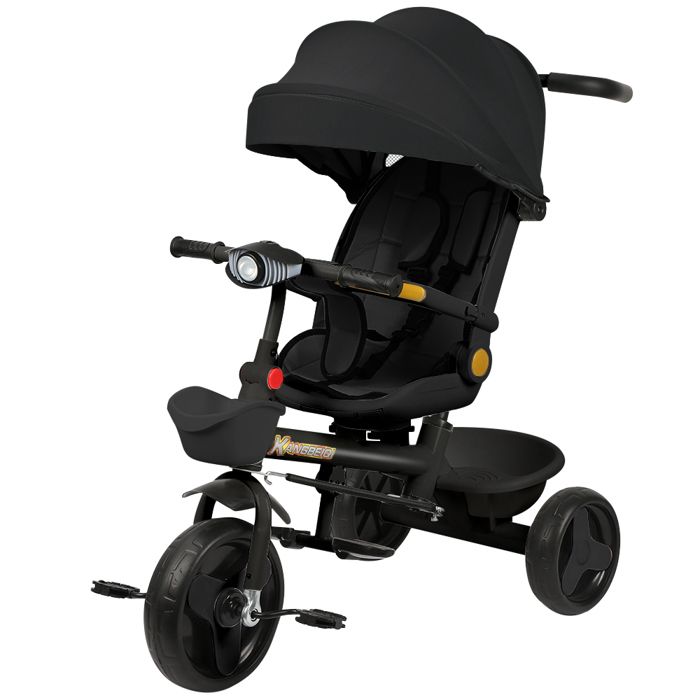 Tricycle Enfants Évolutif - LVHCMFOHM - Lumières et Musique - Pare-Soleil et Siège Réversible - 49x81x95 cm - Noir