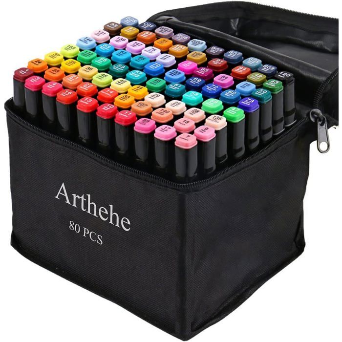Ensemble de 80 feutres de couleurs feutres artistiques permanents pour enfants et adultes feutres graphiques à double pointe
