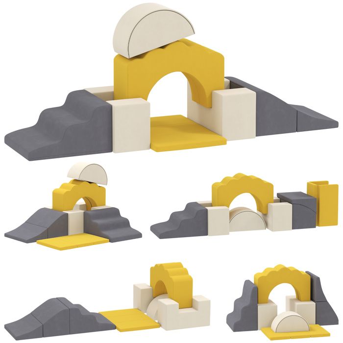 Parcours motricité bébé - blocs mousse éducatifs - AIYAPLAY - modulable 7 pièces et housse lavable - revêtement en velours - jaune