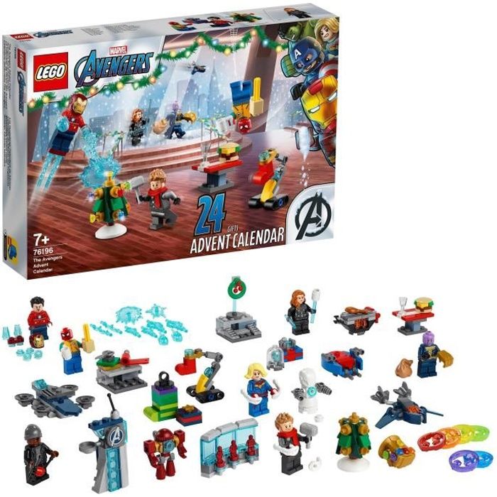 LEGO® 76196 Marvel Le Calendrier de l’Avent des Avengers Jouet Enfants 7 ans avec Spider-Man et Iron Man Cadeau Noël