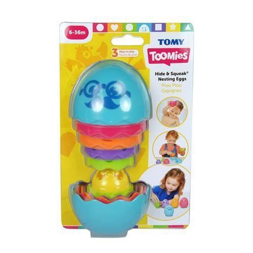 TOMY Toomies Œufs gigognes Hide & Squeak E73080 — Ensemble dœufs emboîtables multicolores