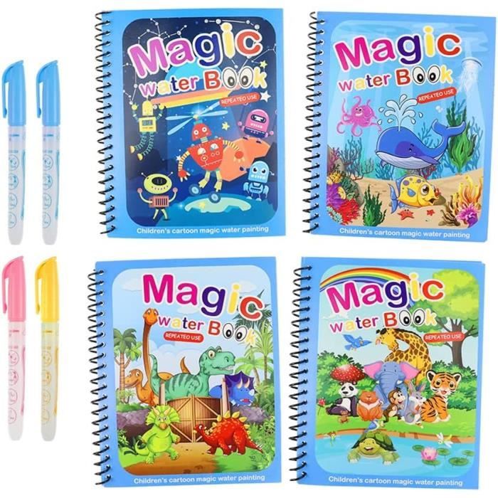 Livre de coloriage à leau - Magique - Lot de 4 stylos - Dessins vibrants - Pour enfants - Mixte