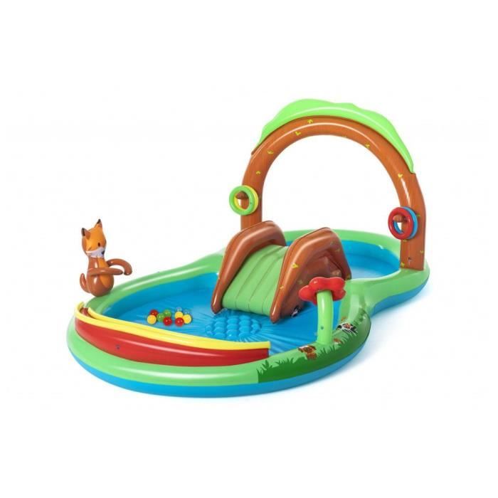 Aire de jeux avec pataugeoire - Friendly Woods - 295 x 199 x 130 cm - Multicolore - Toboggan - Jet deau intégré