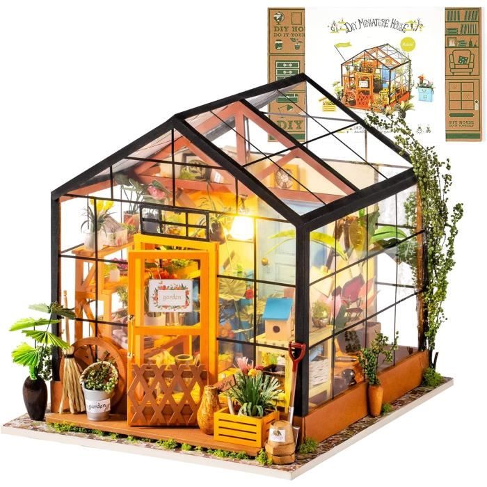 Mini Maison Fleurie de Cathy Miniature de poupée Serre en Bois Bricolage Set modèle Cadeau danniversaire pour Adulte Femme Fille