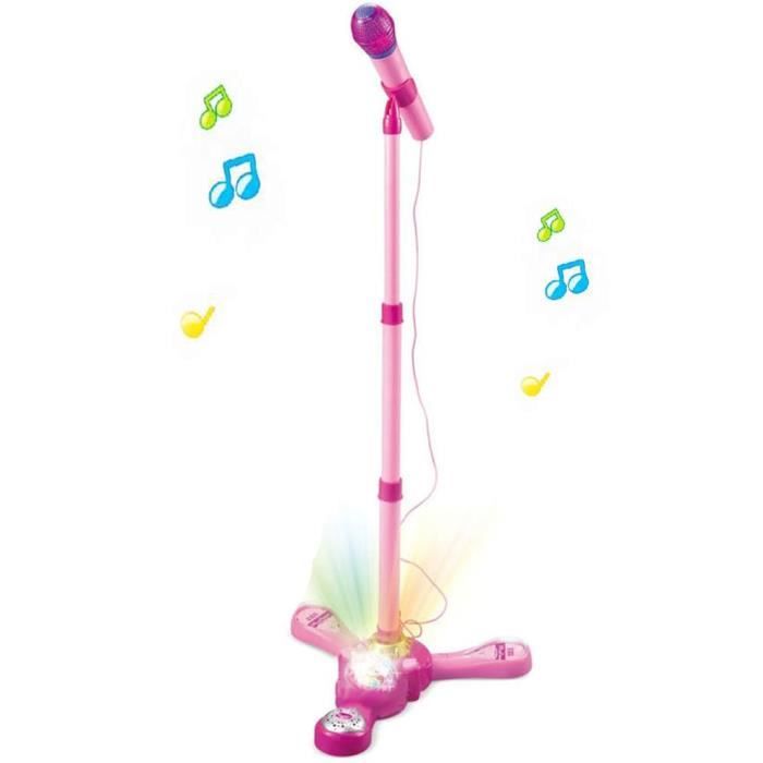 Micro Sur Pied Karaoké pour Enfant - Réglable en Hauteur - Lumières Colorées - Micro Machines Jouets pour 3 Ans