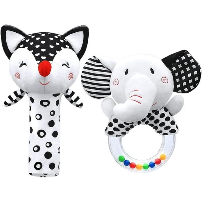 Jouet Eveil Bebe 0 3 6 12 Mois Hochet Bebe 6 Mois Noirs et blancs Jouet de Peluche HochetsCadeau pour Bebe Garçon Fille Jouets