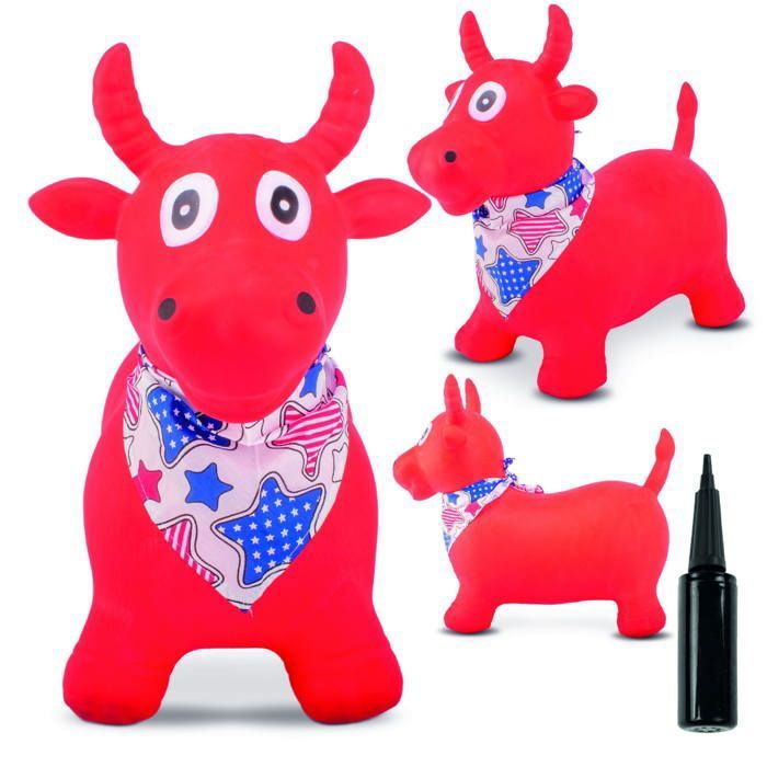 Animal sauteur gonflable - Jouet à sauter - Taureau rouge - de 12 mois - caoutchouc de haute qualité - pompe incluse