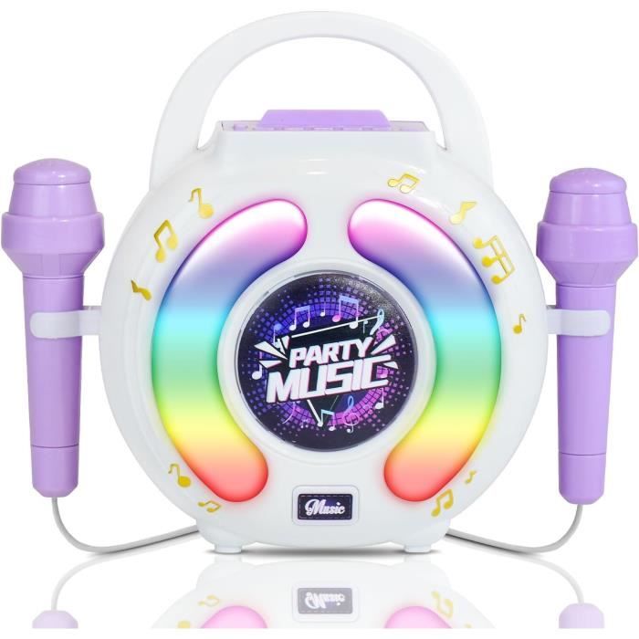Machine de Karaoké avec 2 Micro sans Fil pour Enfants de 4 à 12 ans Portable Karaoké Bluetooth avec Magique Voix Change et LED