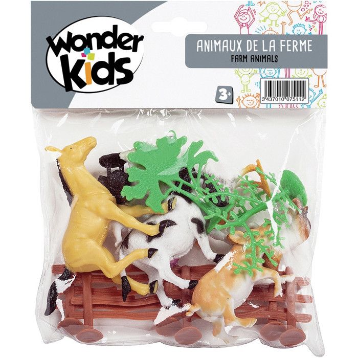 Figurines Animaux de Ferme - WONDERKIDS - 8 pièces - Accessoires Inclus - Plastique - Dimensions 7x5cm