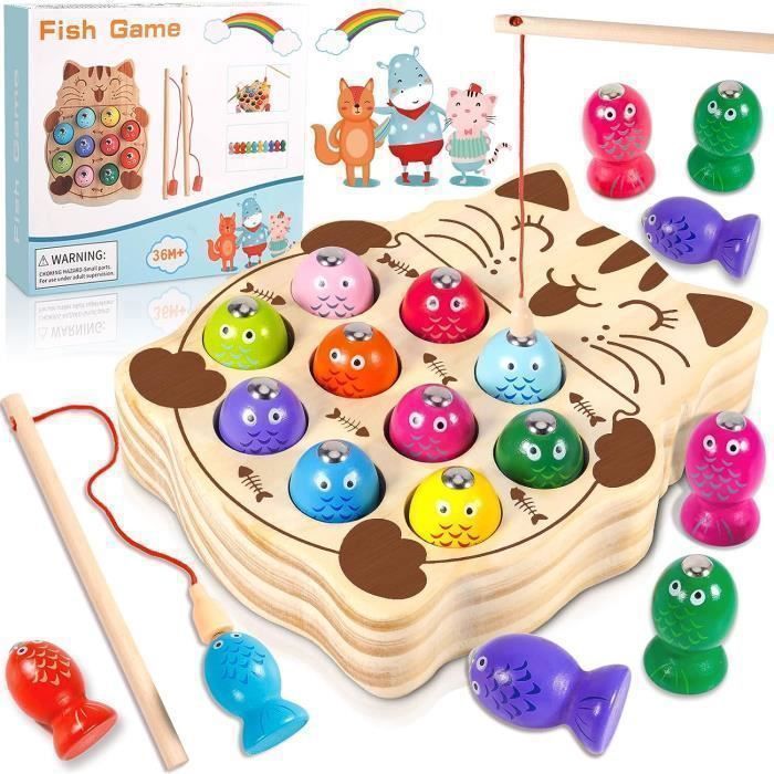 Jeu de pêche magnétique - 100PCS- Jouets en bois - Multicolore - 24 mois et plus