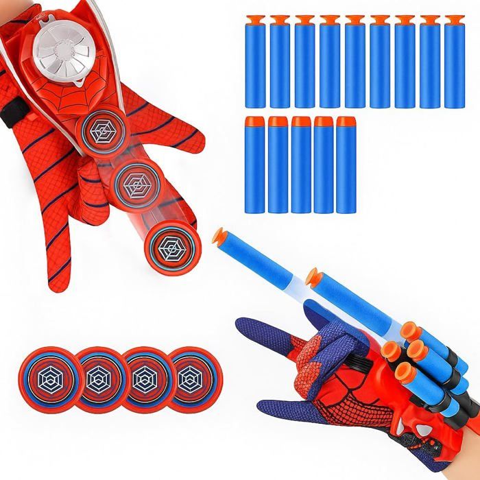 2 Sets Cosplay Gant de Lanceur Héros pour EnfantsLance-Toile Fléchettes VentouseAccessoire Jeu Rôlepour Enfants pour la fête（B）