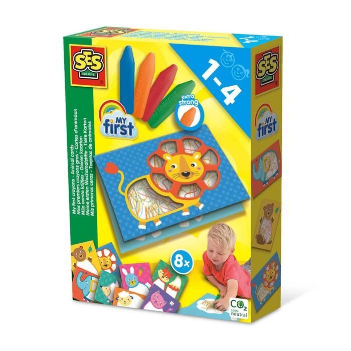 Crayons gras - SES Creative - Mes premiers crayons gras - Inclus cartes danimaux - Pour enfants - 3 ans et plus