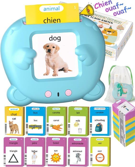 Cartes éducatives - Montessori - 224 mots - Jouet enfant 2 ans - Apprentissage sans écran - Couleur bleue
