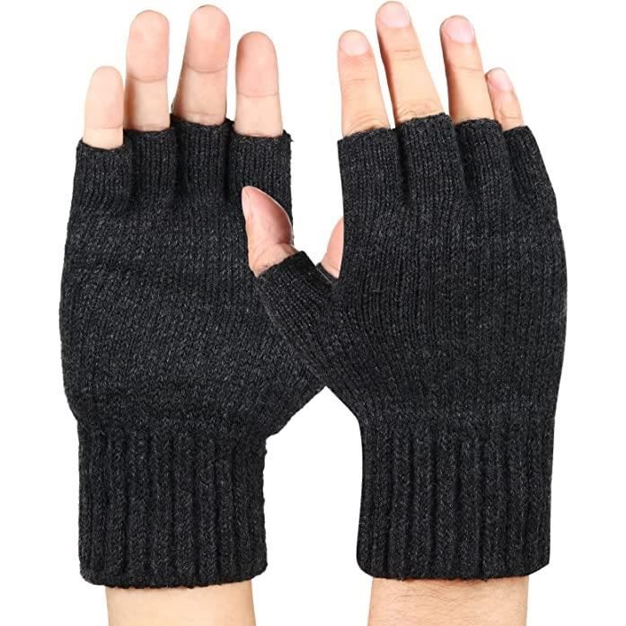 Gants sans Doigts dHiver Gants Demi-Doigts Chauds avec Doublure Polaire Douce Mitaines en Tricot Thermiques