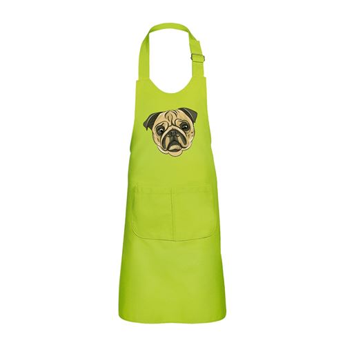 Fabulous Tablier Cuisine Enfant 2 Poches Vert Carlin Pug Petit Chien Dessin - Haut de gamme