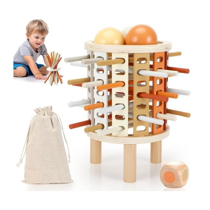 Jeux 3 4 5 6 Ans Jeux Jeu de Société en Bois pour Garçons Filles Motricité Fine Jeu de Tour en Bois avec Bâtonnets et Dés Jouets