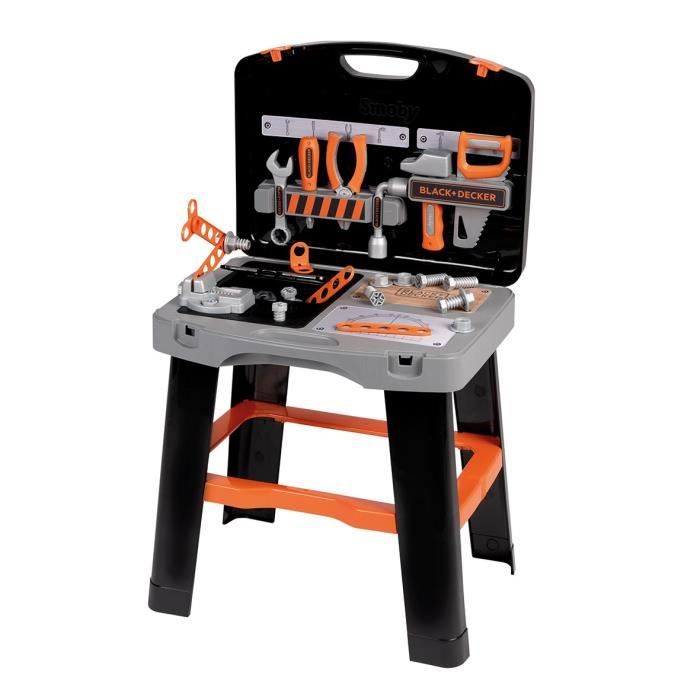 Smoby - Black and Decker -Etabli Bricolo Smart - Jeu dimitation - Mallette qui se transforme en établi - 33 accessoires inclus - Fa