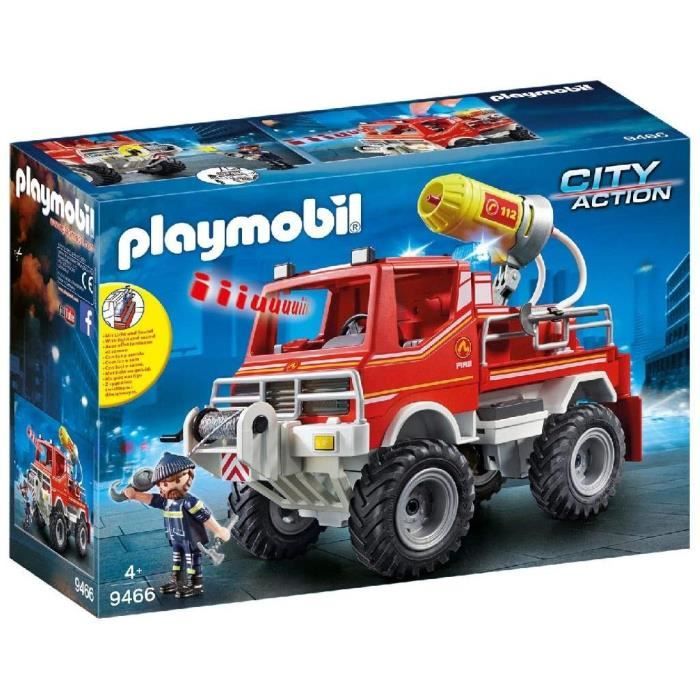 Véhicule - PLAYMOBIL - 4X4 de Pompier - Treuil - Canon à mousse - Lumières et sons