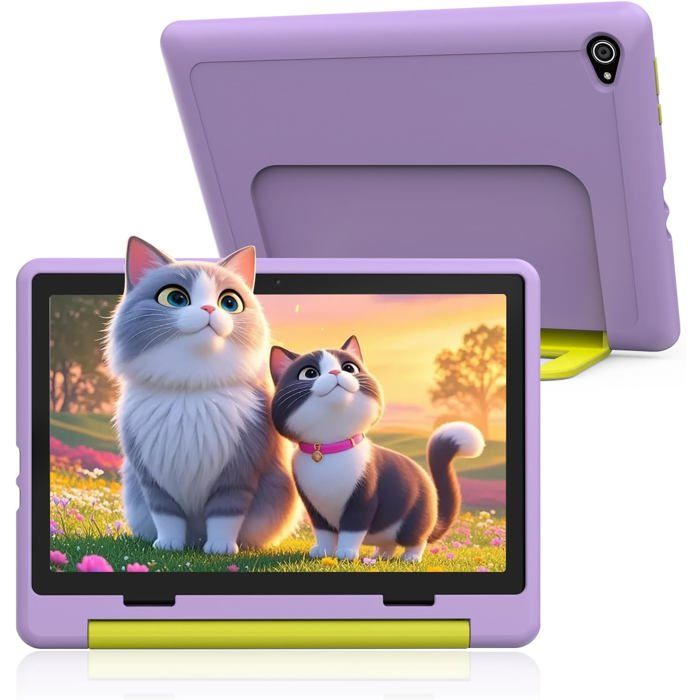 Tablette Enfants 10 Pouces Kids Tablette HD Écran IPS 1280 * 800 Tablettes Android 14 Octa-Core 8GB Extensible Jusqu’à 1TB (Violet)